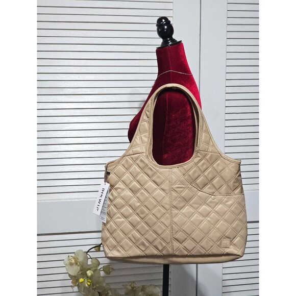 NWT HKWIP Women's Beige The Quilted Everyday Shopper Tote Bag Large  2924 - Picture 3 of 14